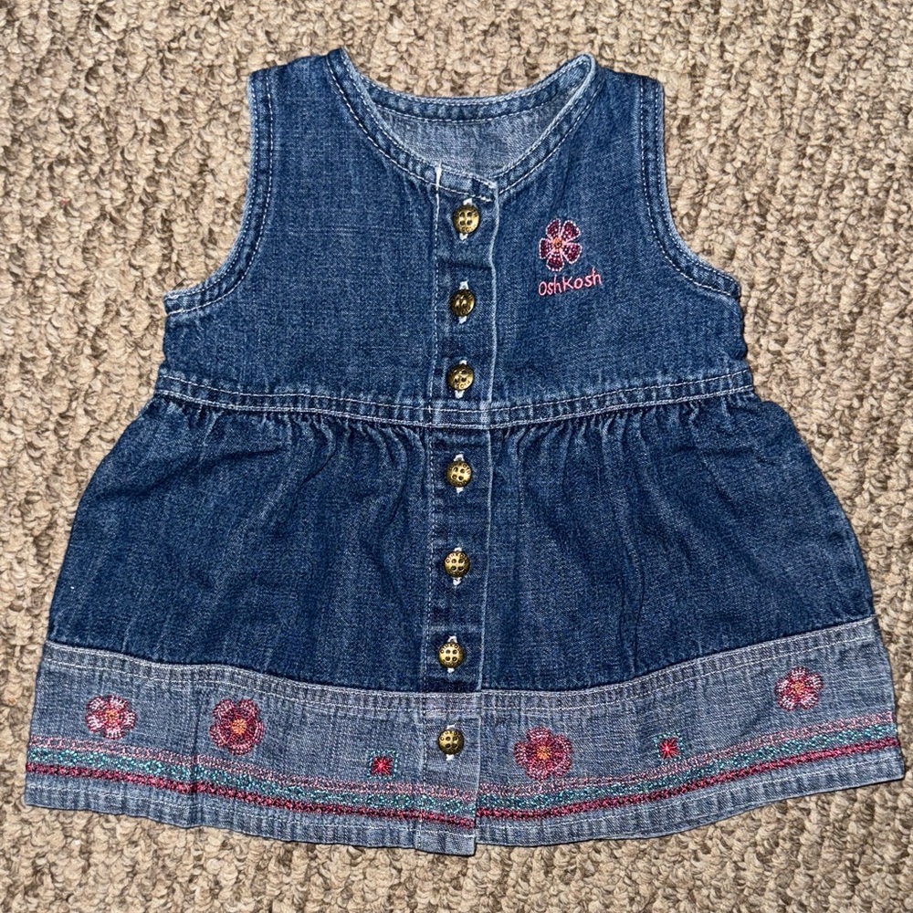 Oshkosh B’Gosh Vintage Denim Dress with Floral Trim Size 0-3m